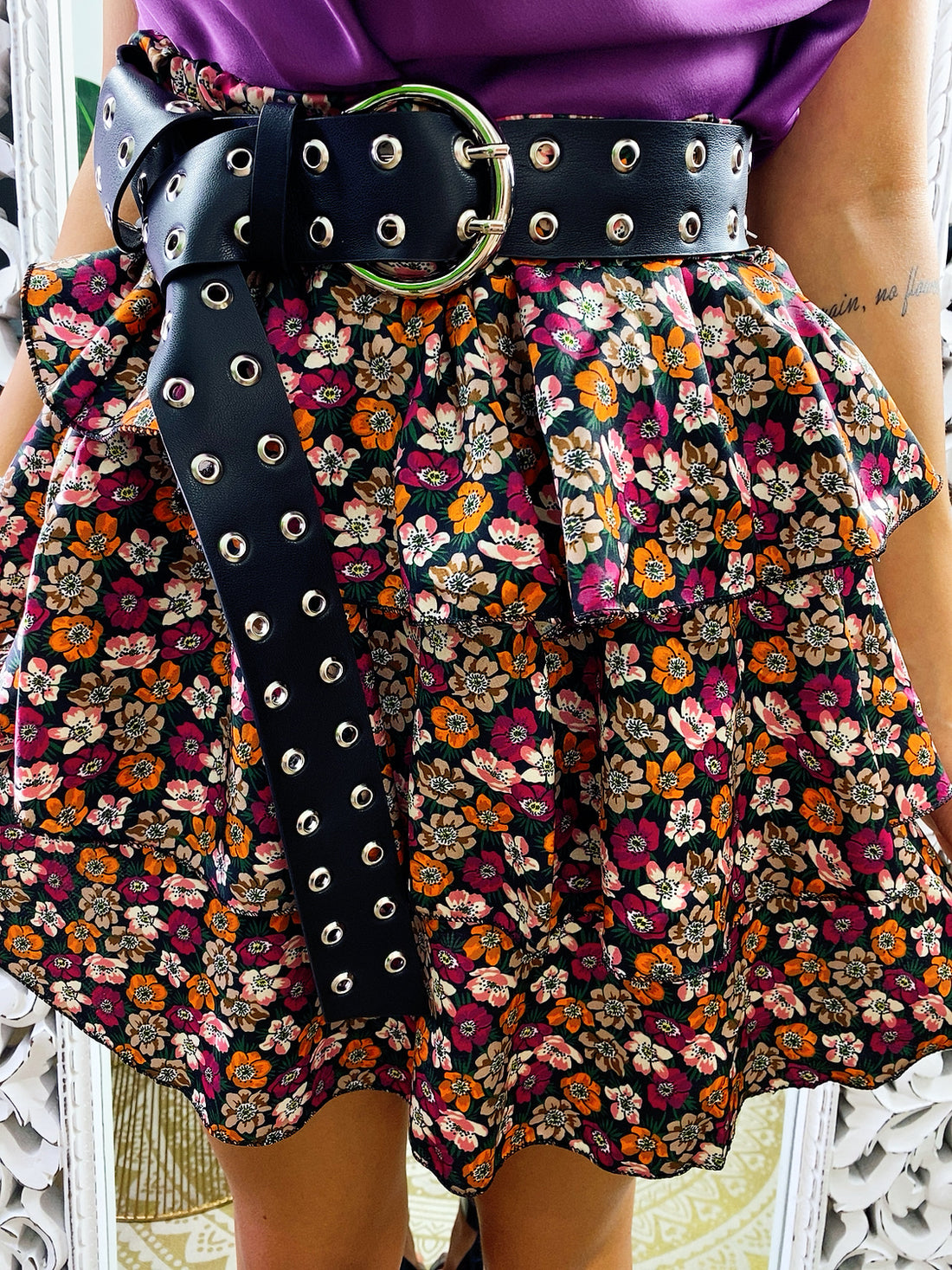 Gonna a balze con fiori Fuxia - R.a. Boutique 