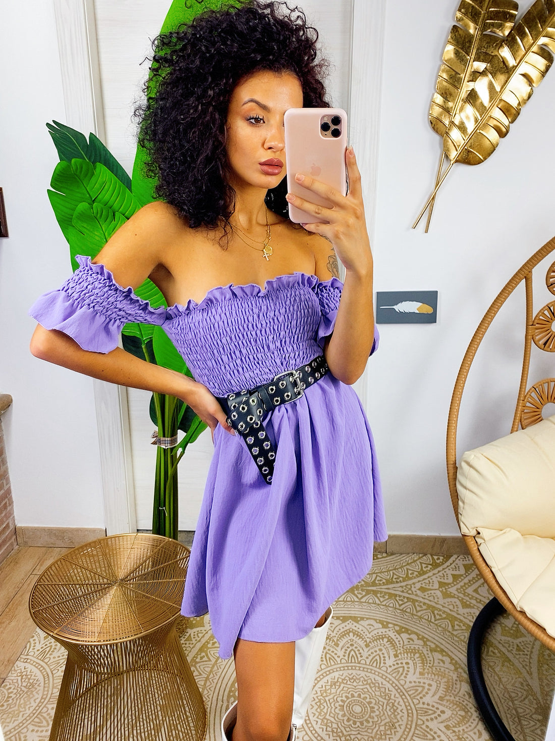 Abito con scollo a barchetta e arricciatura lilla - R.a. Boutique 