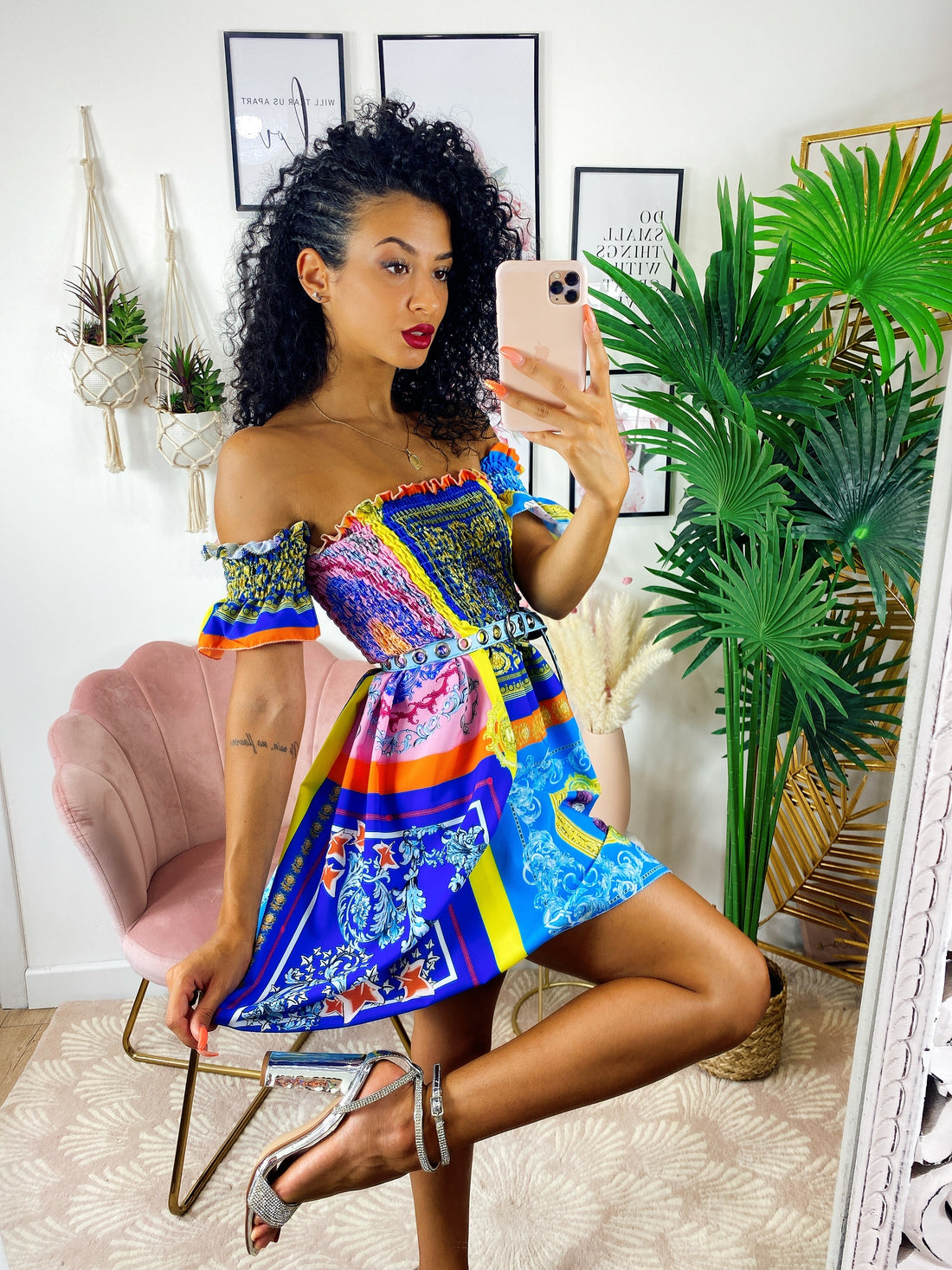 Abito scollo a barchetta stampa etnica Dettaglio Blu - R.a. Boutique 