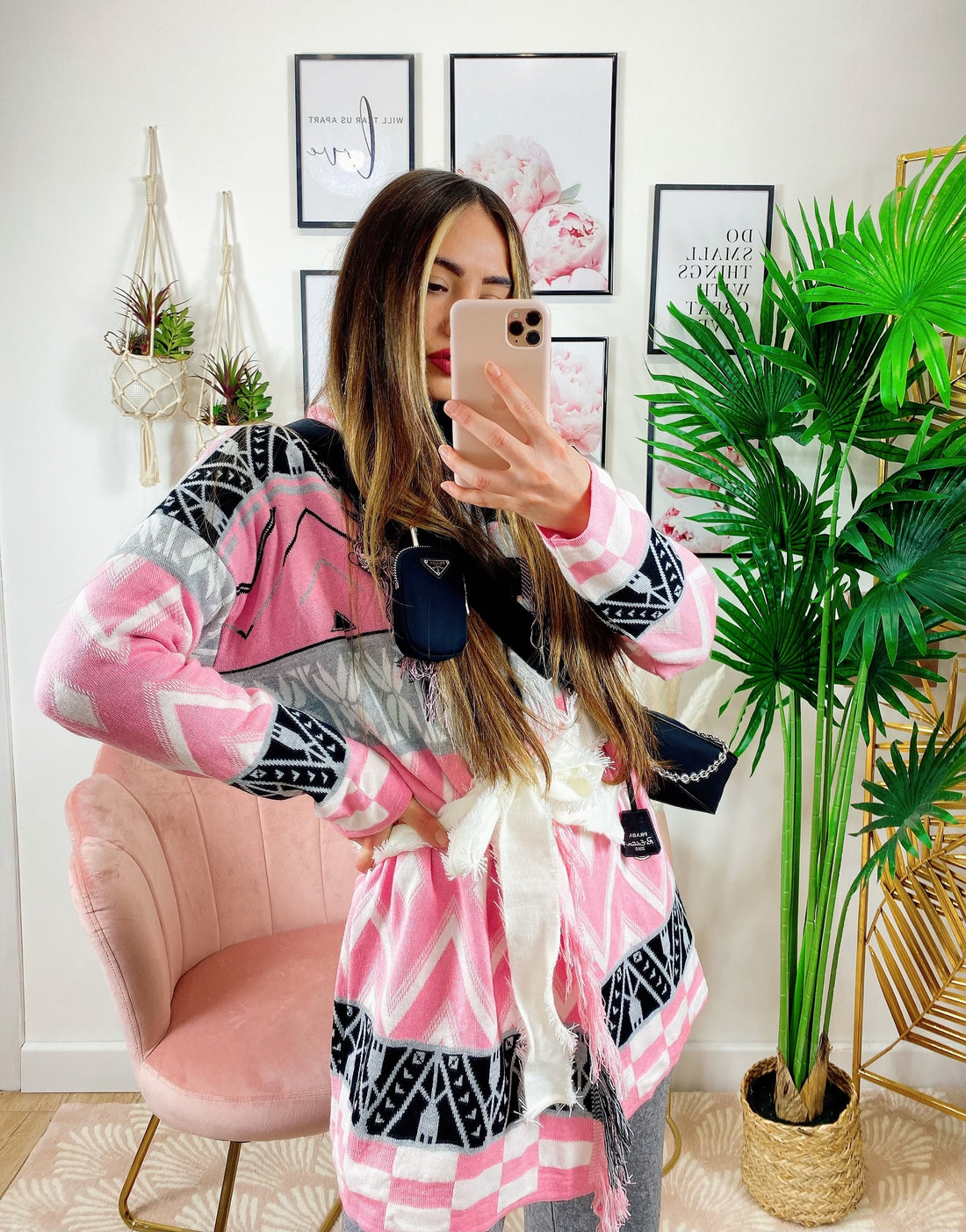 Cardigan con frange e cinta Rosa - R.a. Boutique 