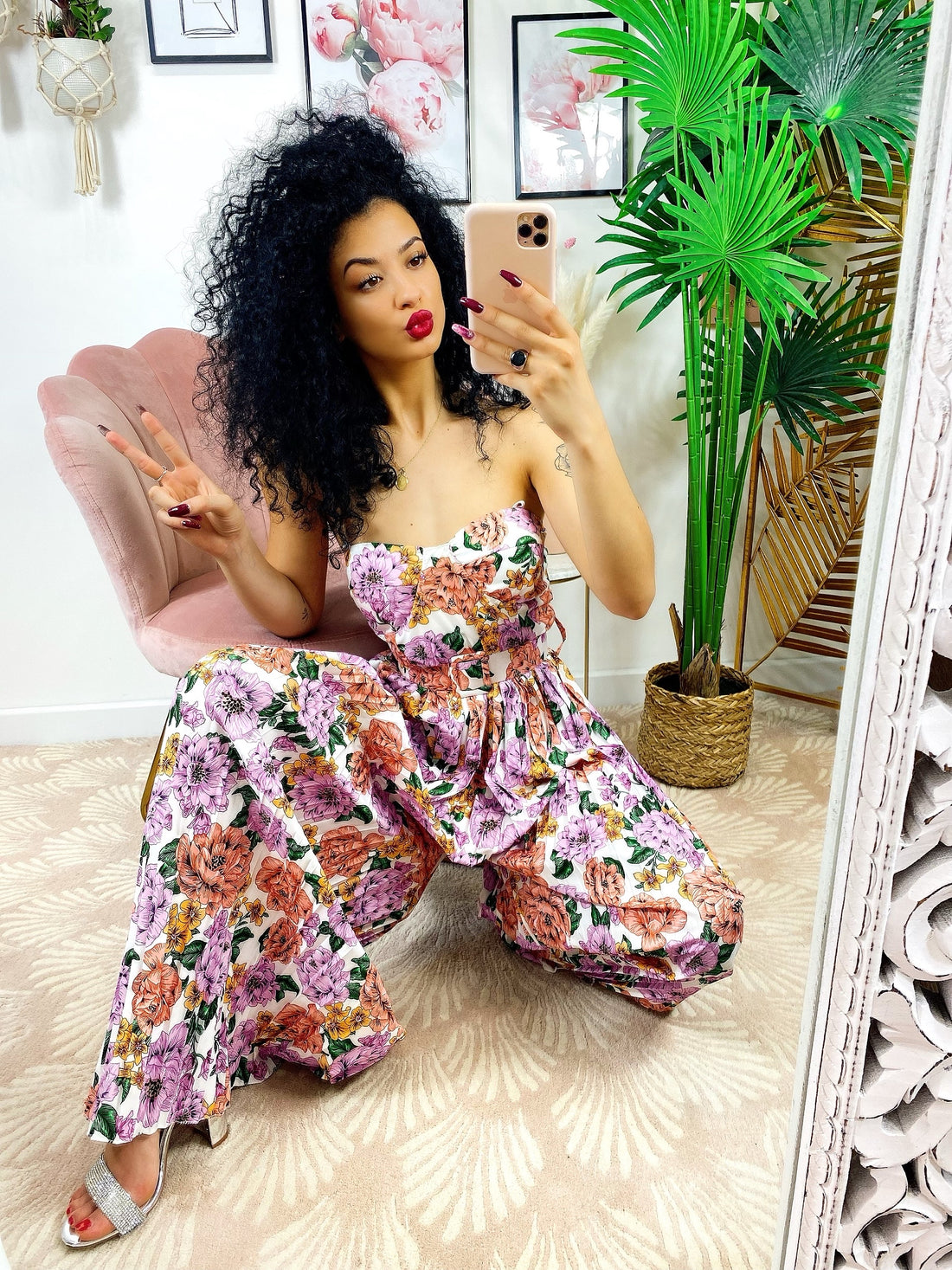 Tuta con pantalone a pieghine fiori lilla - R.a. Boutique 