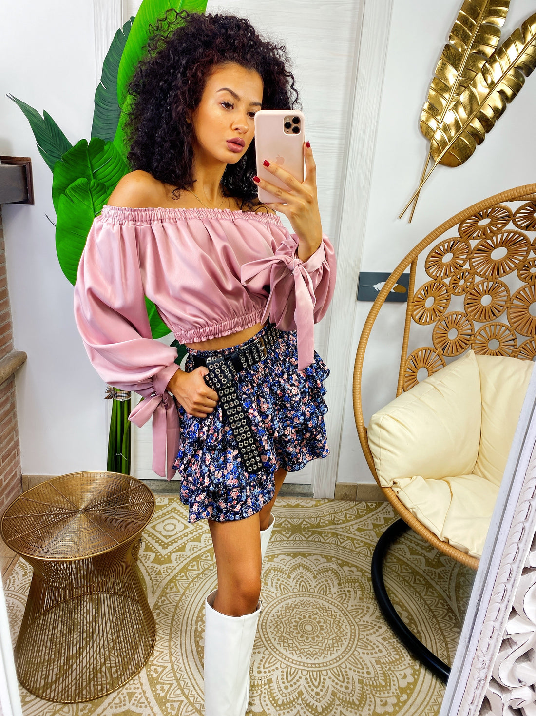 Top in raso manica lunga rosa - R.a. Boutique 