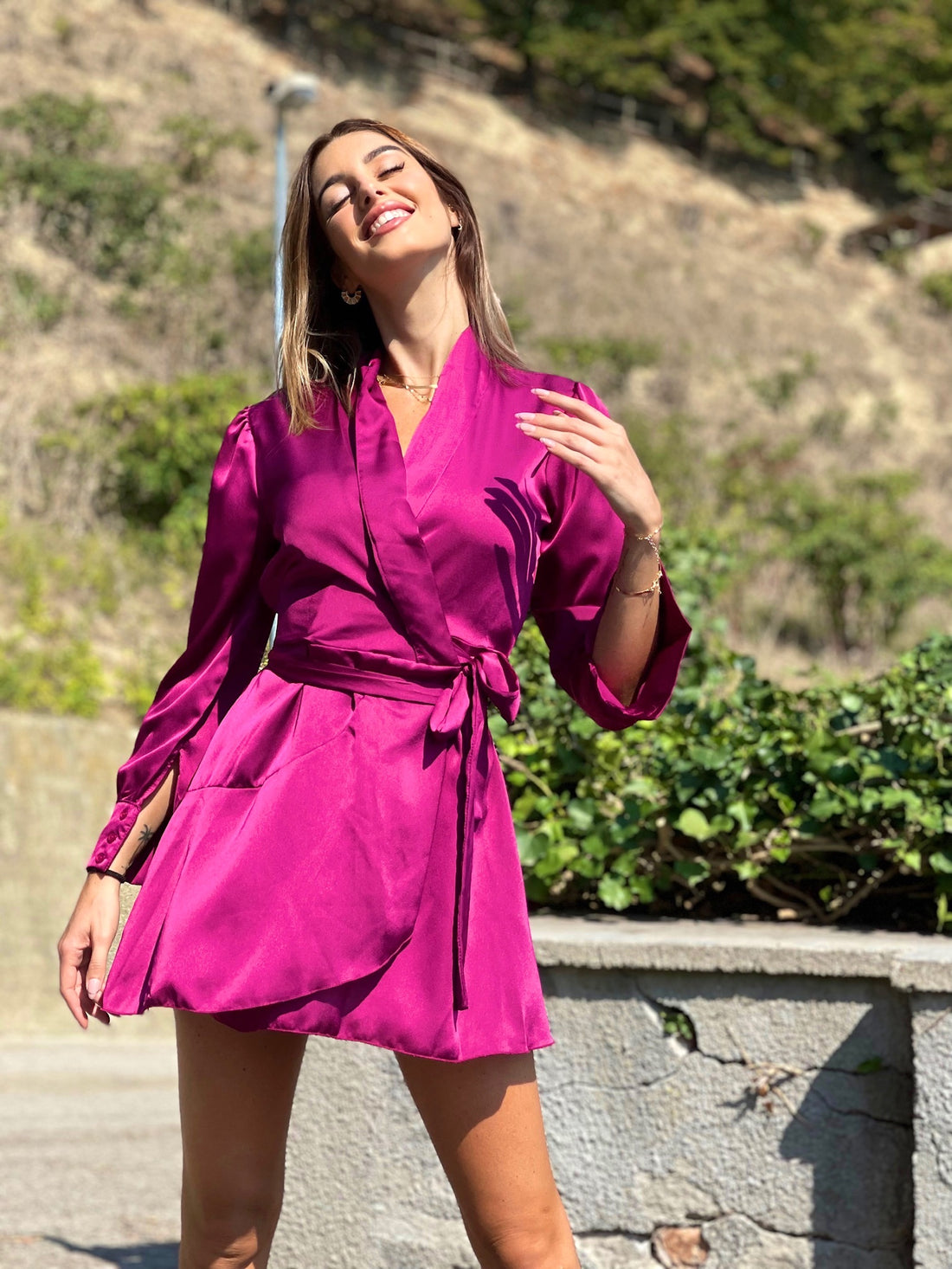 Abito in raso peonia - R.a. Boutique 