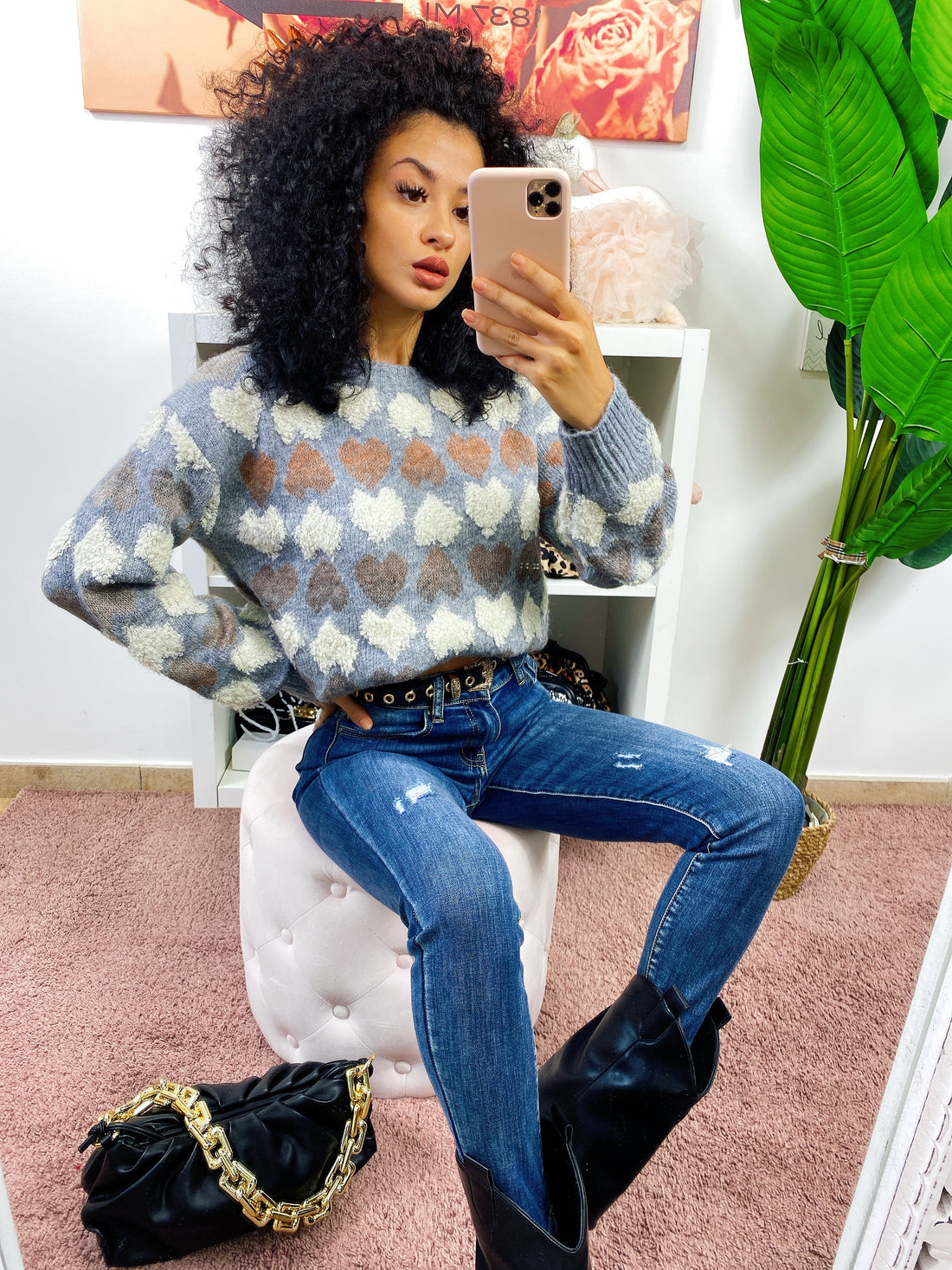 Maglione cuori celeste - R.a. Boutique 