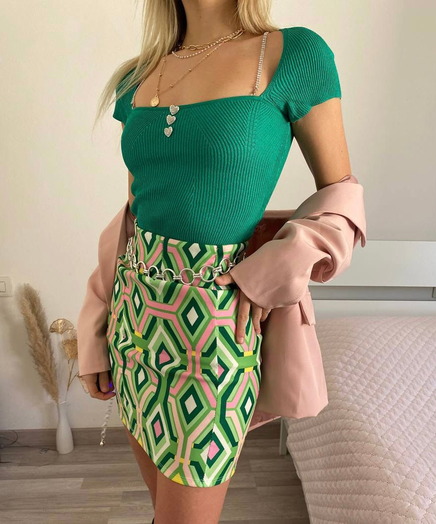 Maglioncino crop verde bottoni a cuori - R.a. Boutique 