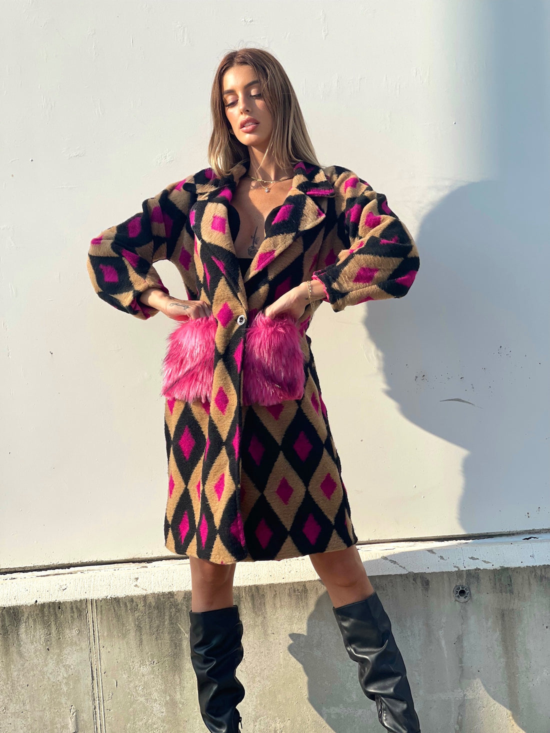 Cappotto a rombi fuxia - R.a. Boutique 