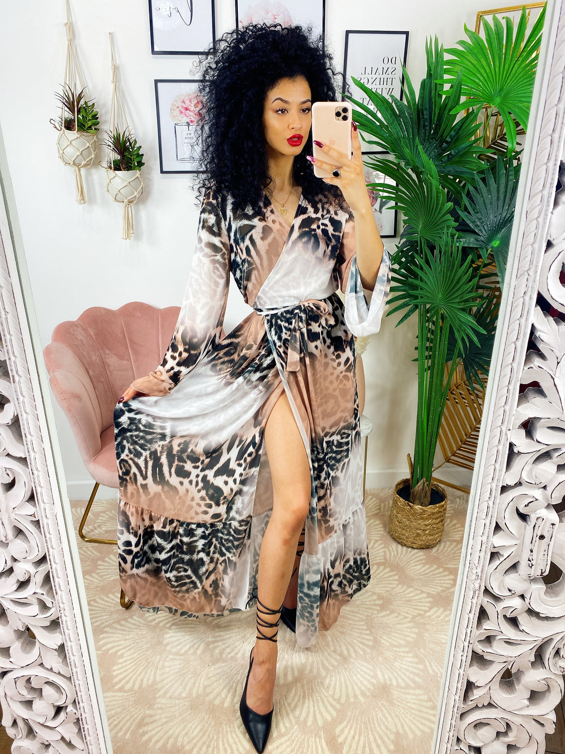 Abito a kimono leopardato con cintura - R.a. Boutique 