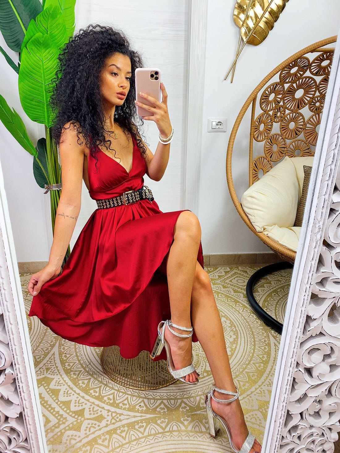 Abito in raso con gonna asimmetrica rosso - R.a. Boutique 