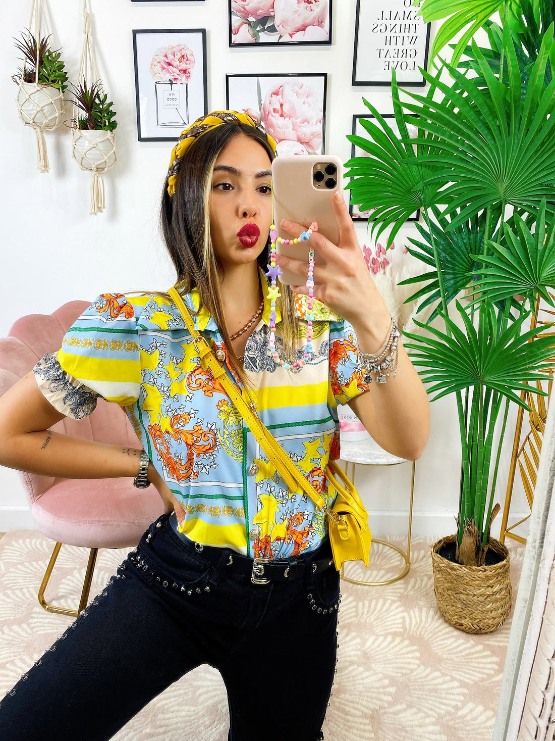 Camicia etnica dettaglio celeste manica corta - R.a. Boutique 