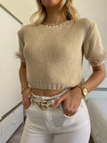 Maglioncino crop beige con piume - R.a. Boutique 