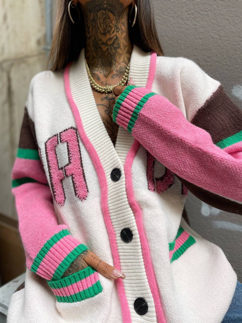 Cardigan influencer bianco rosa - R.a. Boutique 