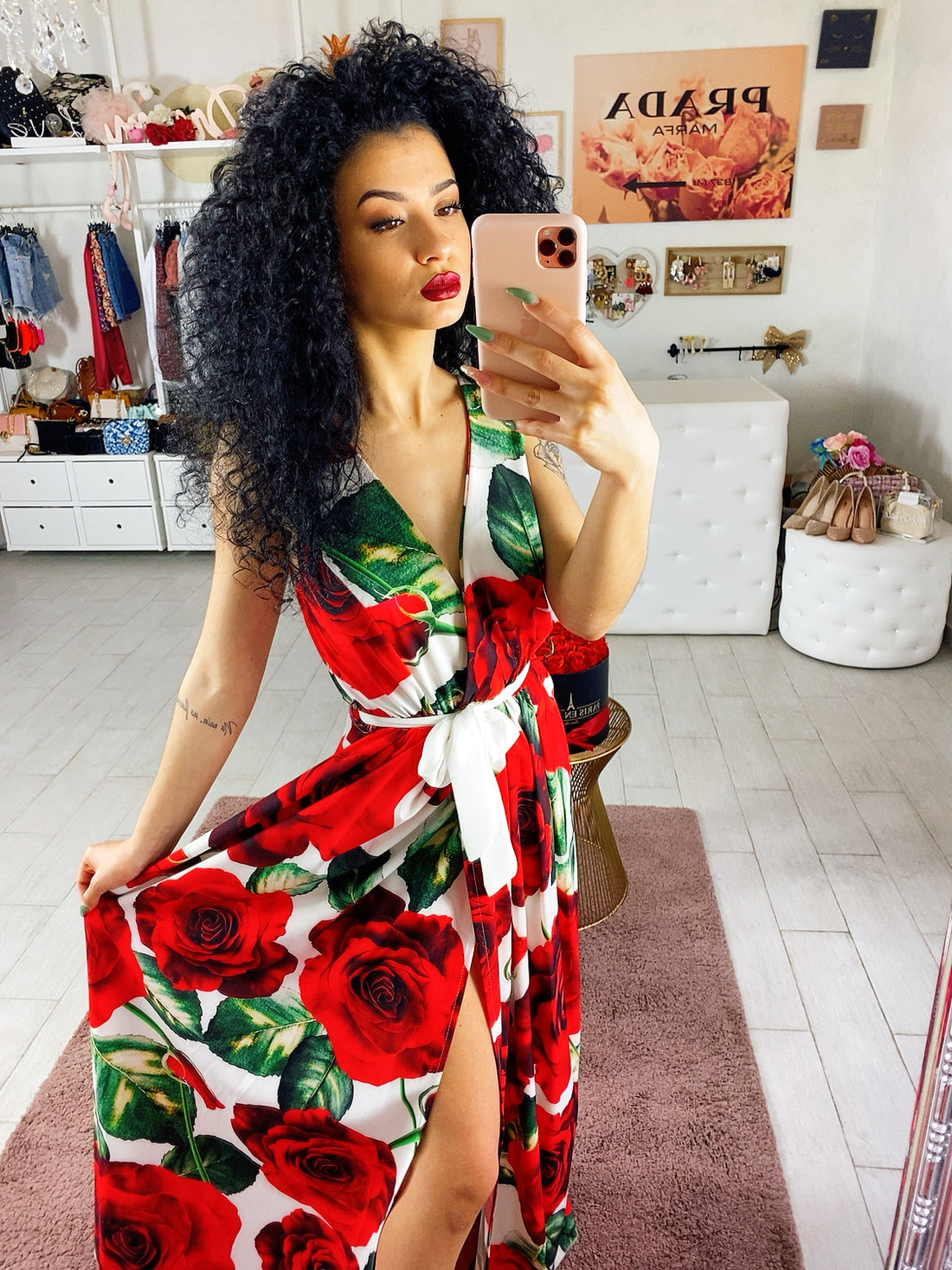 Abito Rose con maxi spacco - R.a. Boutique 