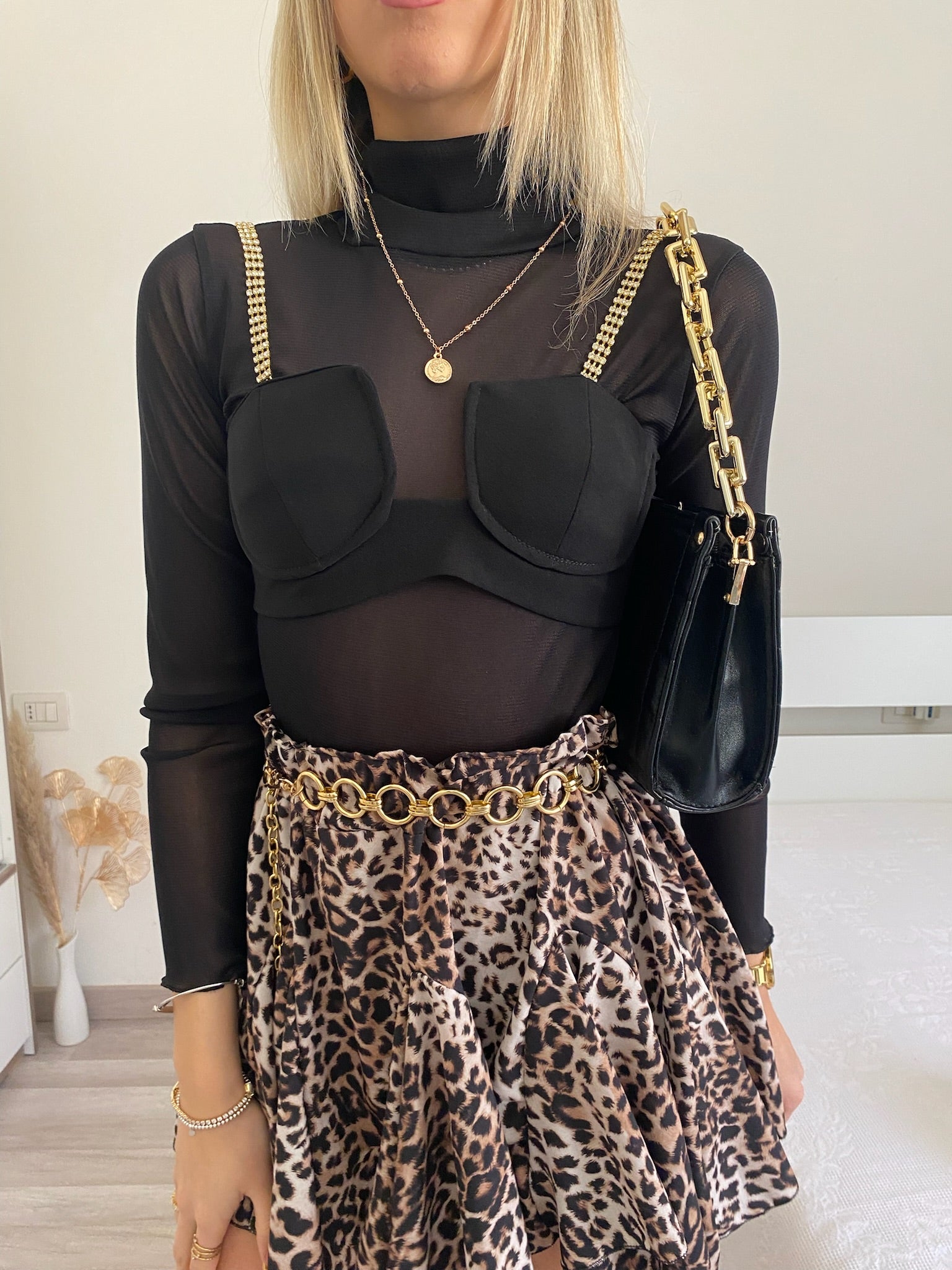 Camicia velata con corpino nero - R.a. Boutique 