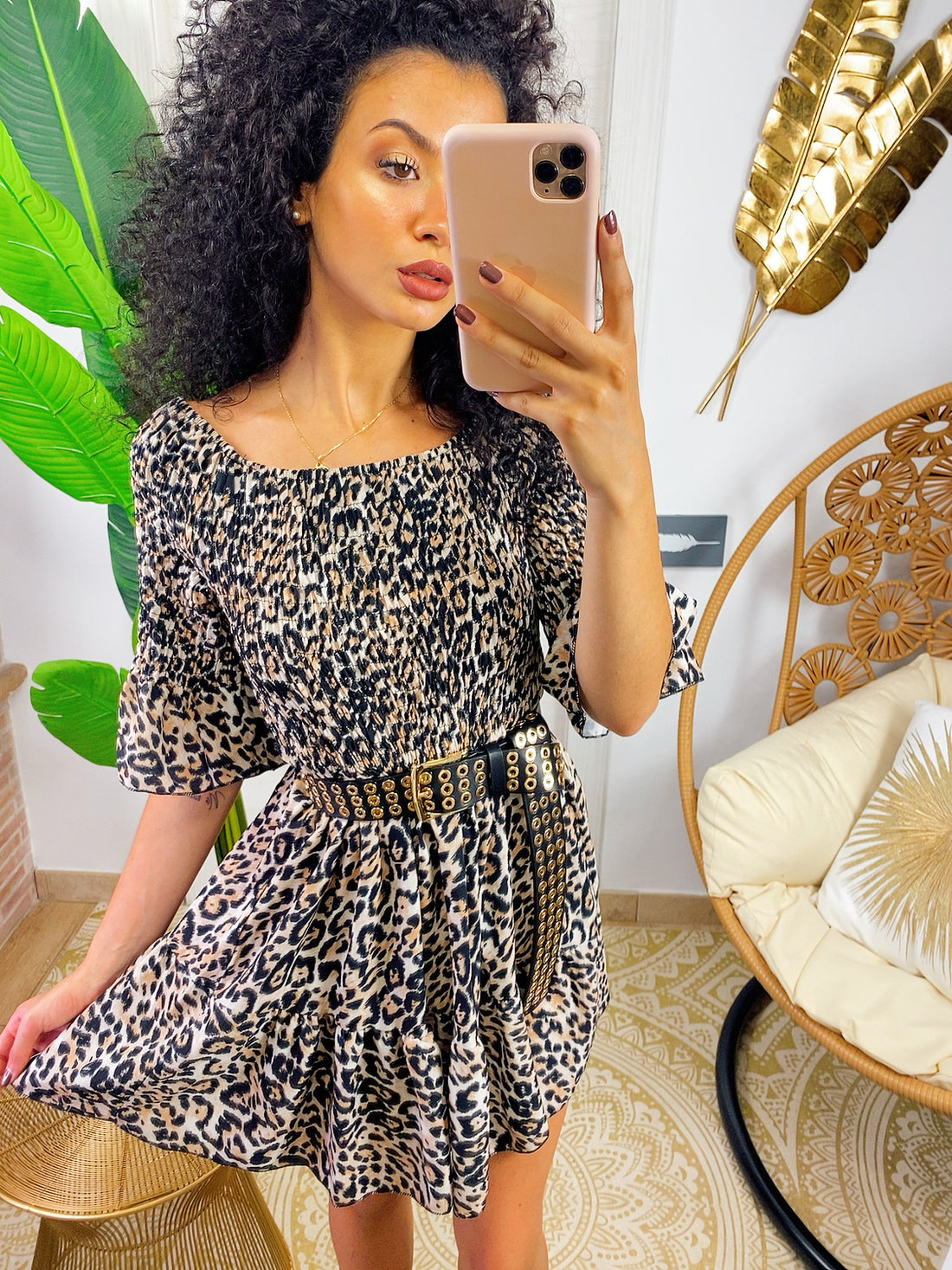 Abito maculato corto con scollo a barchetta - R.a. Boutique 