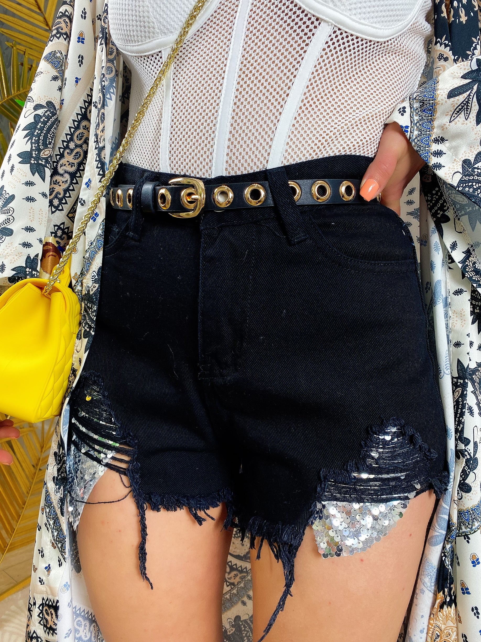 Short sfrangiato con paillettes - R.a. Boutique 