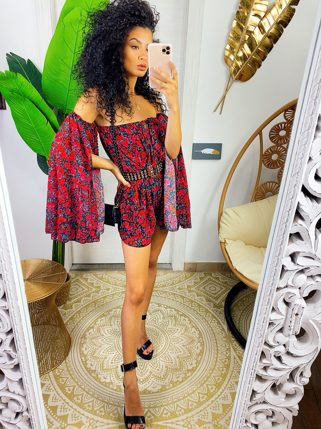 Tutina manica velata a fiori rossi grandi - R.a. Boutique 