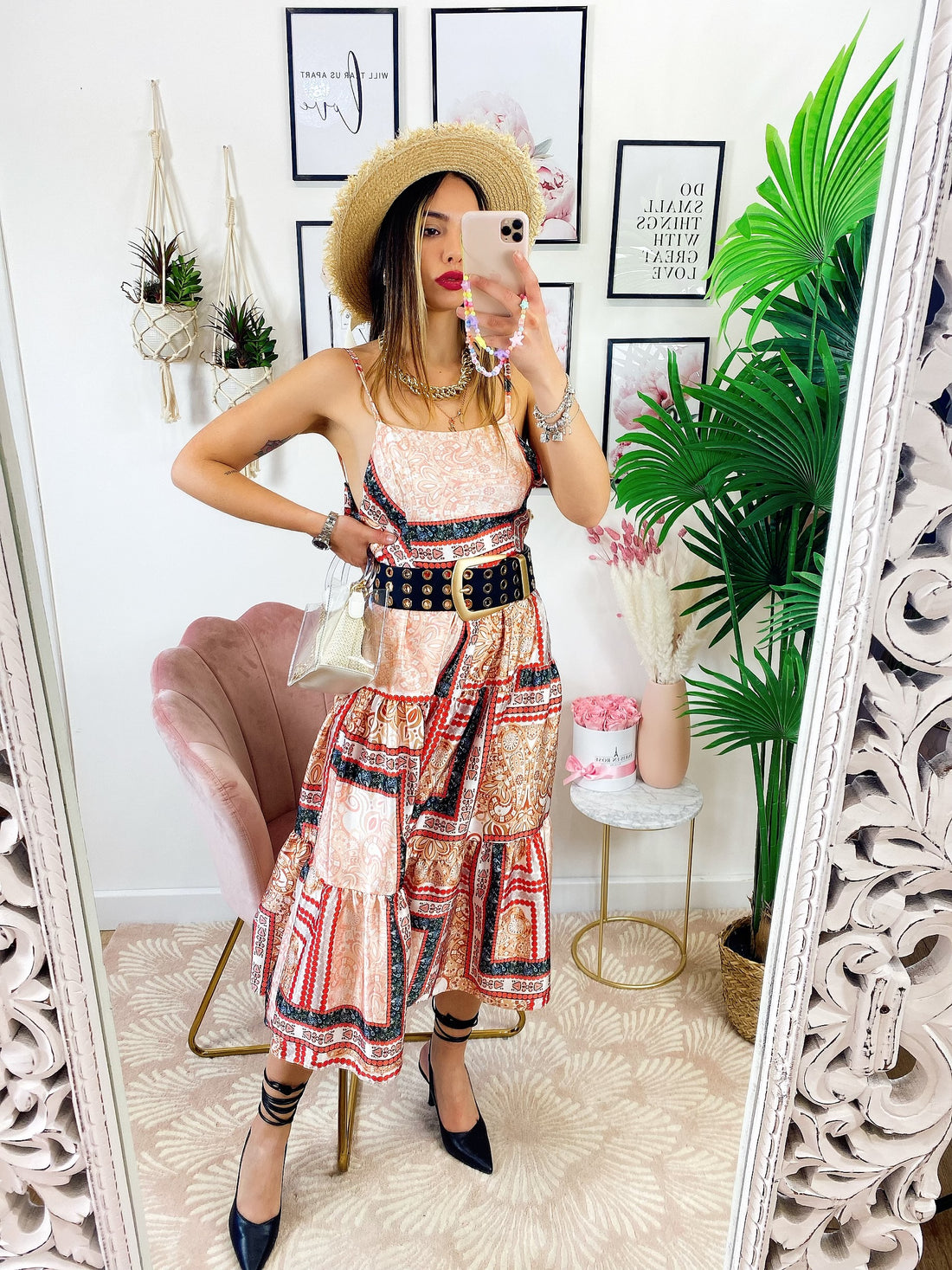 Abito stampa etnica con fiocco dettaglio Arancio - R.a. Boutique 