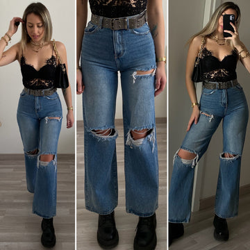 Jeans con strappi wide leg - R.a. Boutique 