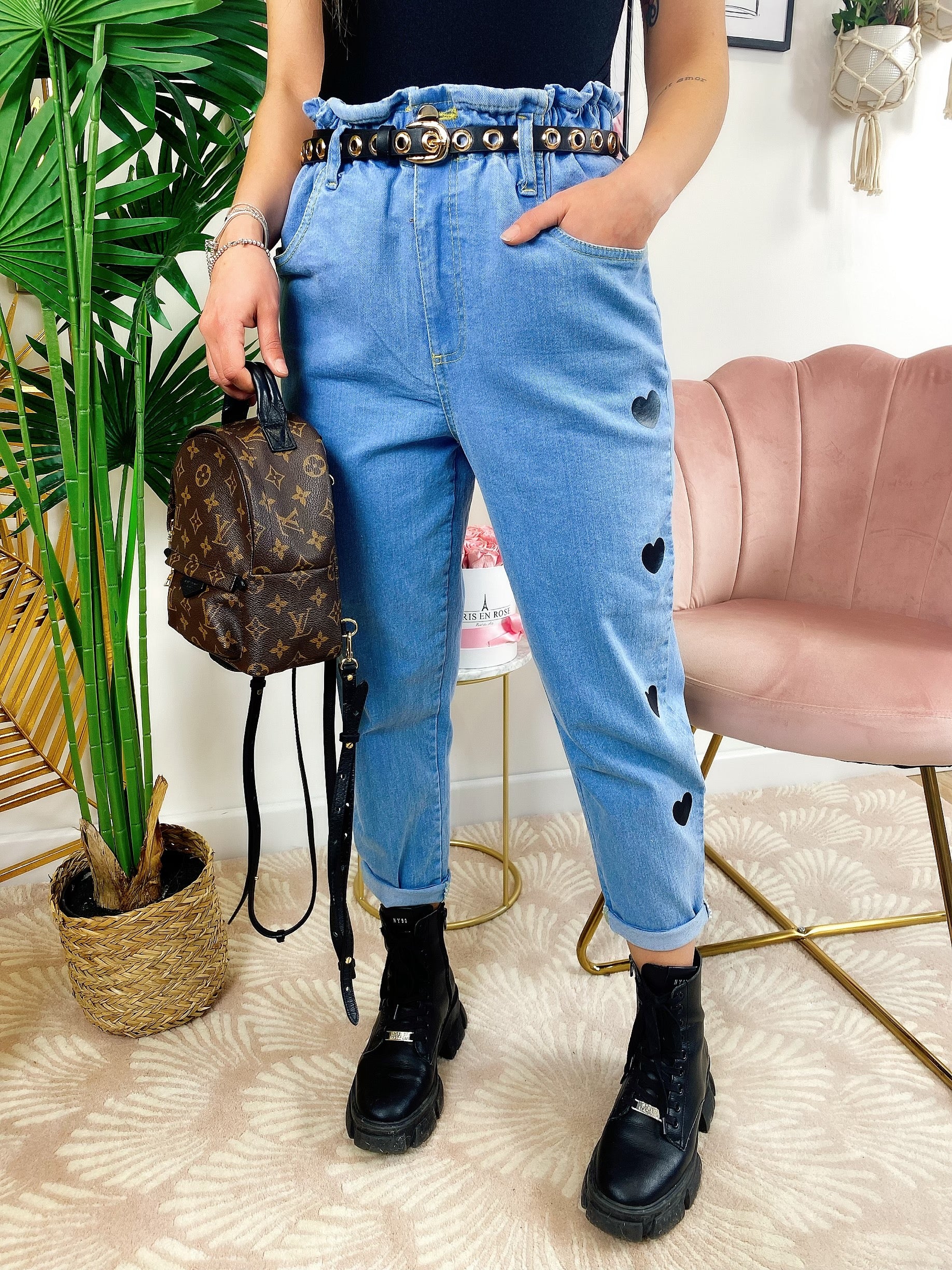 Jeans con cuori Nero - R.a. Boutique 