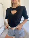 T-shirt nera con cuore e strass - R.a. Boutique 