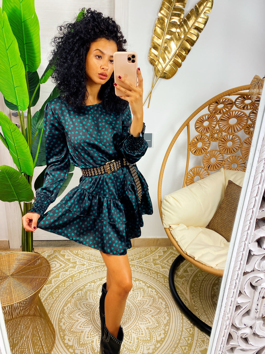 Abito cuori verde bottiglia con gonna asimmetrica - R.a. Boutique 