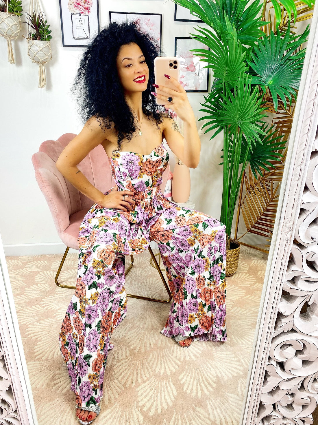 Tuta con pantalone a pieghine fiori lilla - R.a. Boutique 