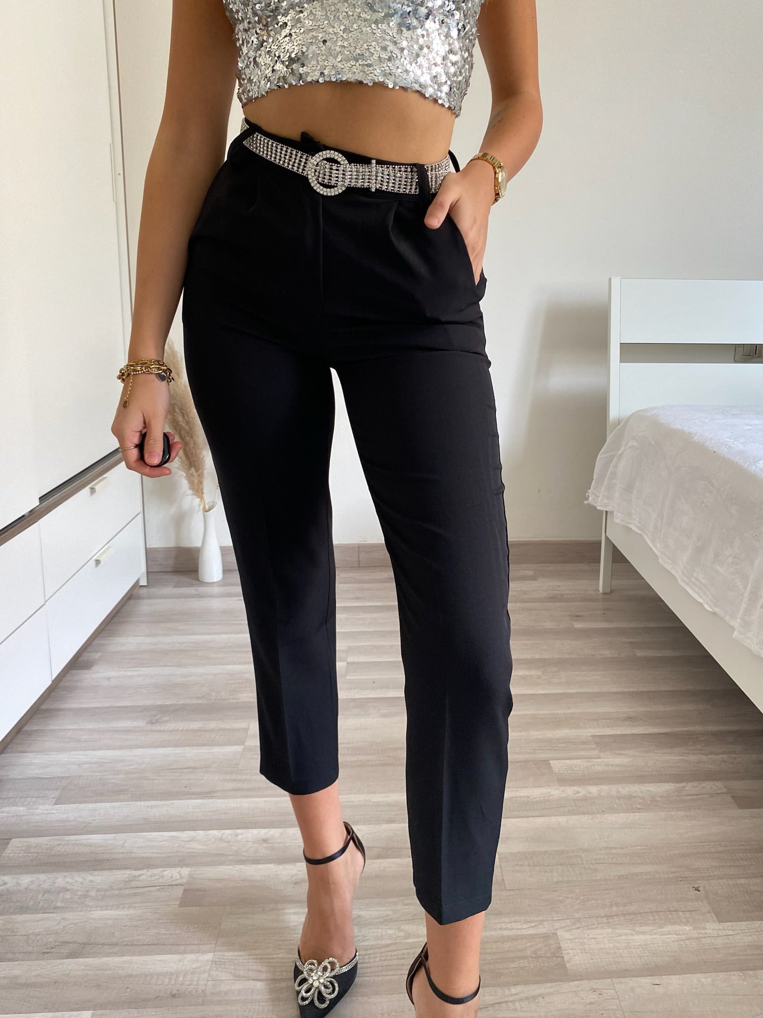 Completo giacca e pantalone strass nero - R.a. Boutique 