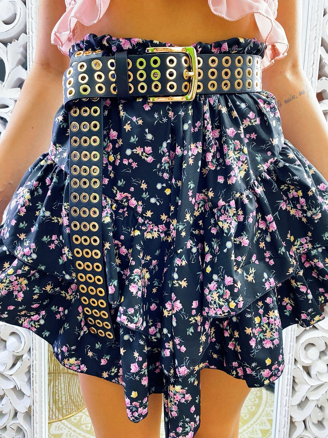 Gonna a balze asimmetrica con fiori - R.a. Boutique 