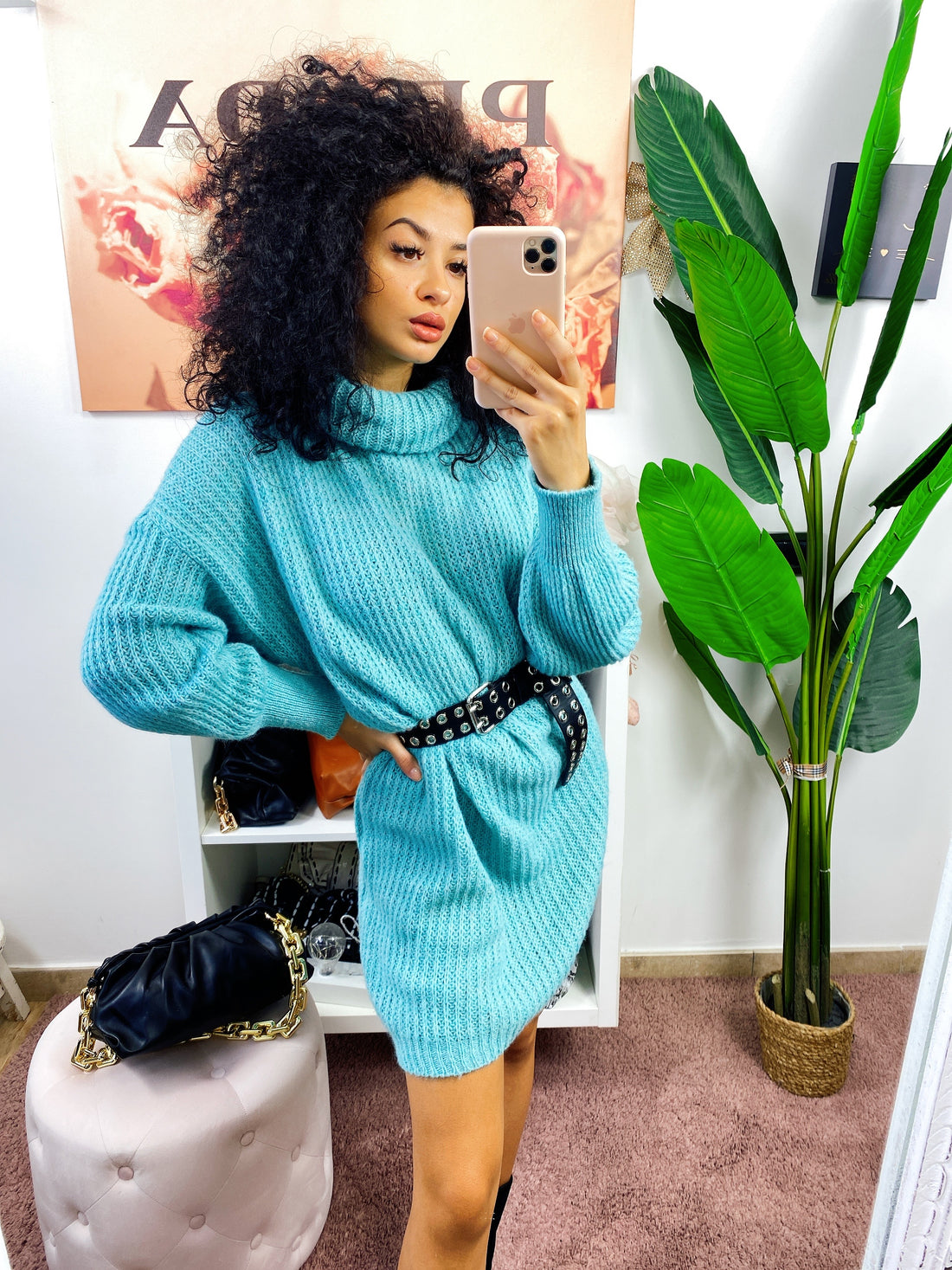 Abito in maglia collo alto verde acqua - R.a. Boutique 