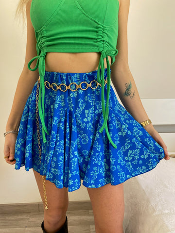 Gonna a ruota azzurra a fiorellini tiffany - R.a. Boutique 