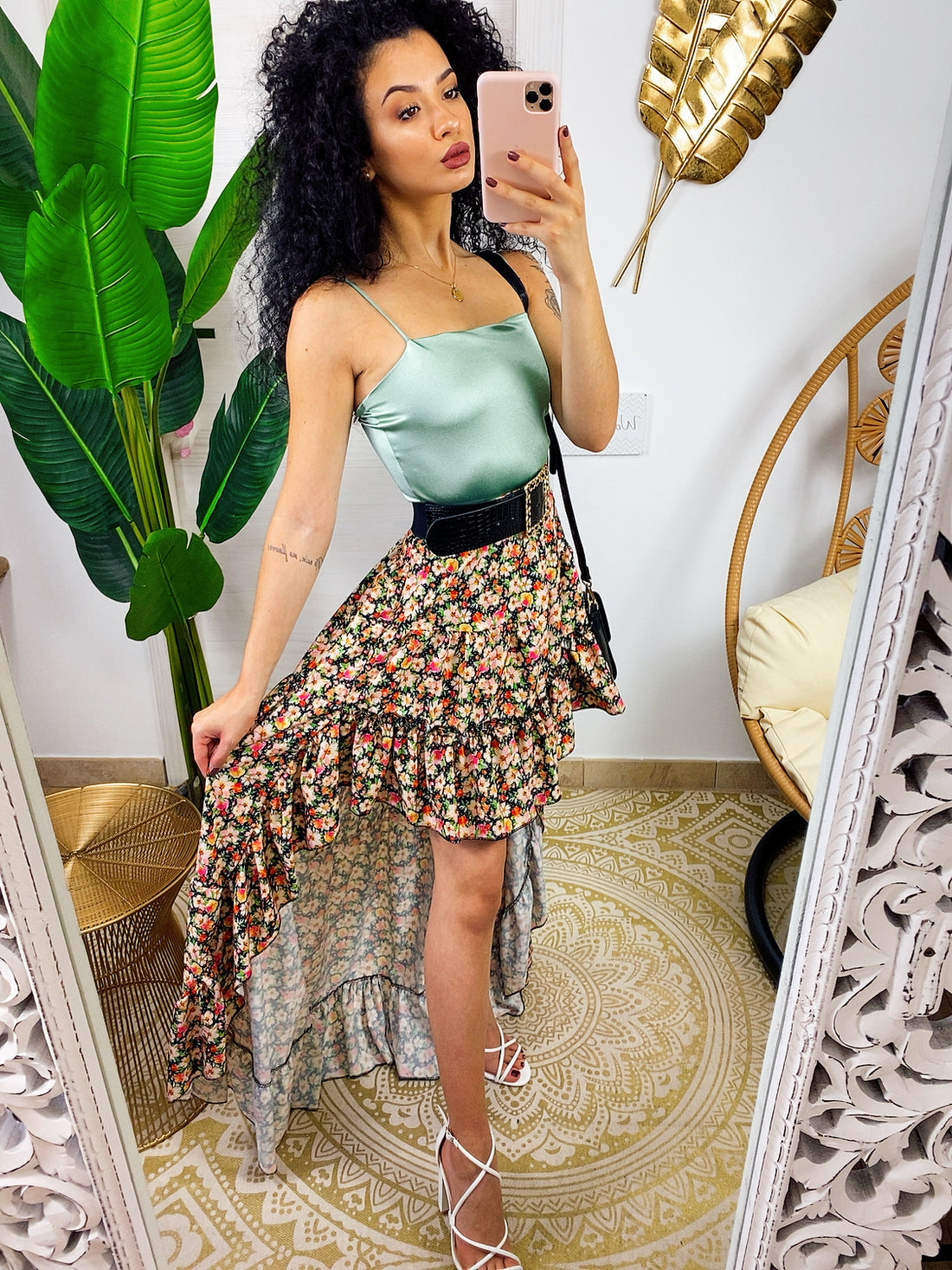 Maxi gonna con fiori corta davanti - R.a. Boutique 