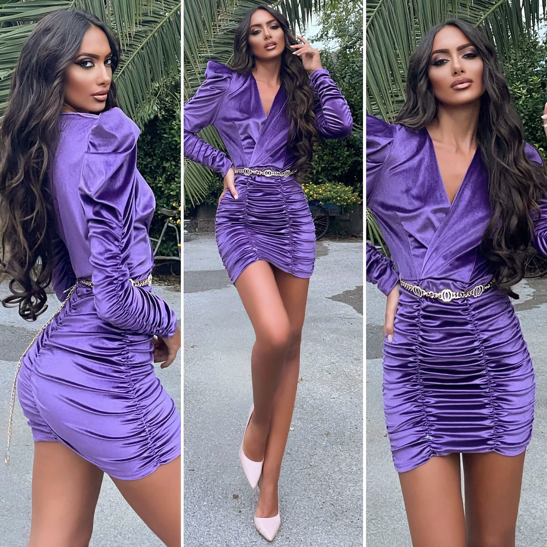 Abito in velluto arricciato lilla - R.a. Boutique 