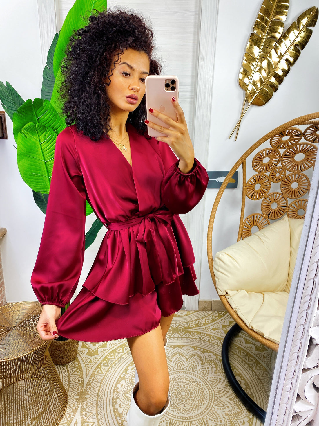 Tutina in raso con cintura bordeaux - R.a. Boutique 