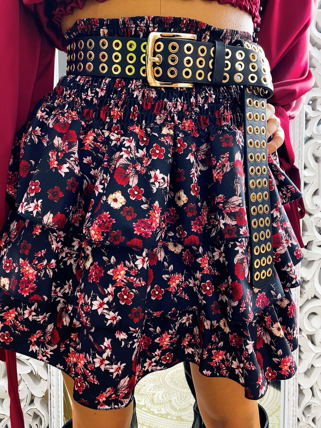 Gonna a fiorellini bordeaux - R.a. Boutique 