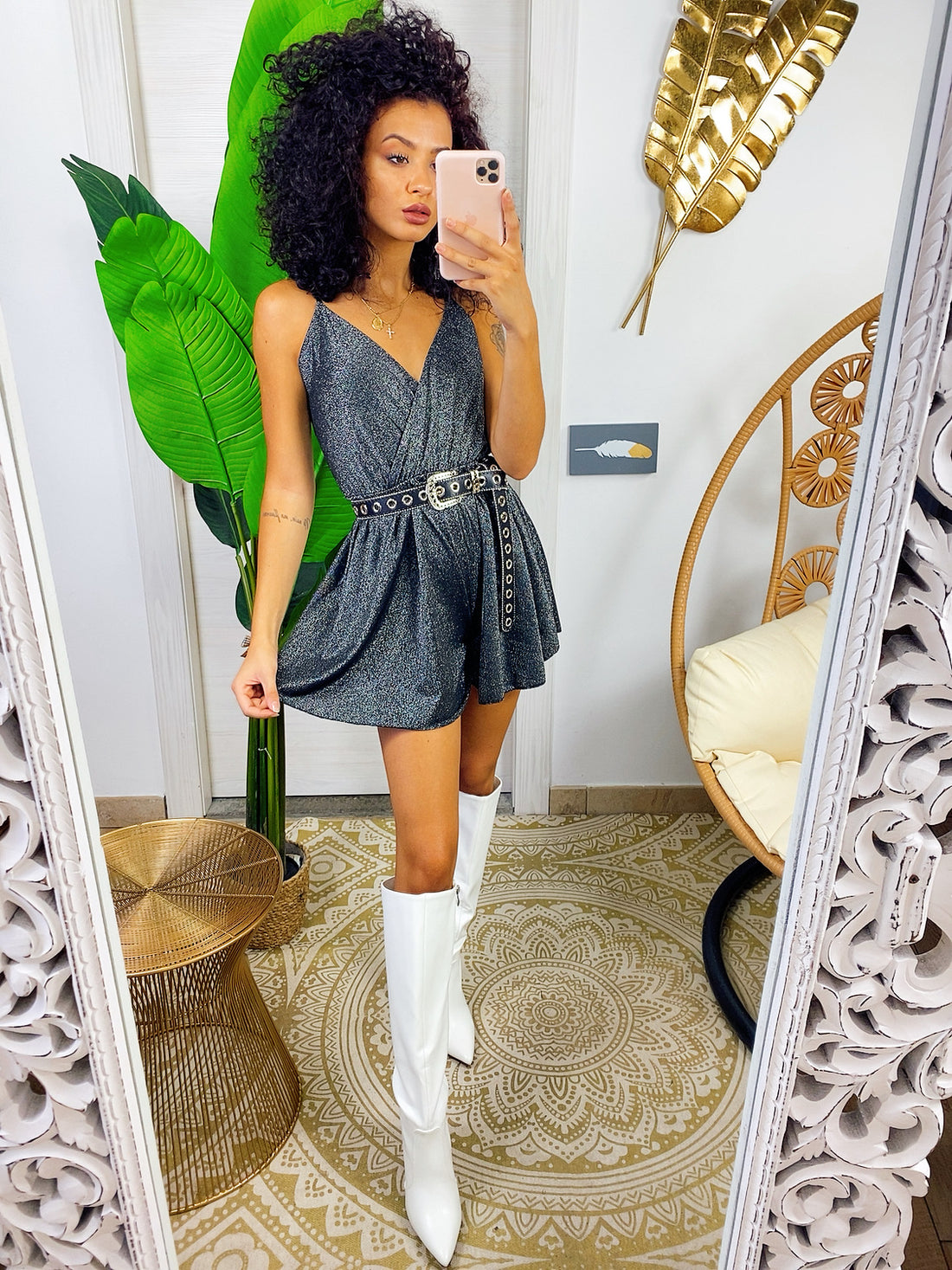 Tutina a bretellina argento glitter - R.a. Boutique 