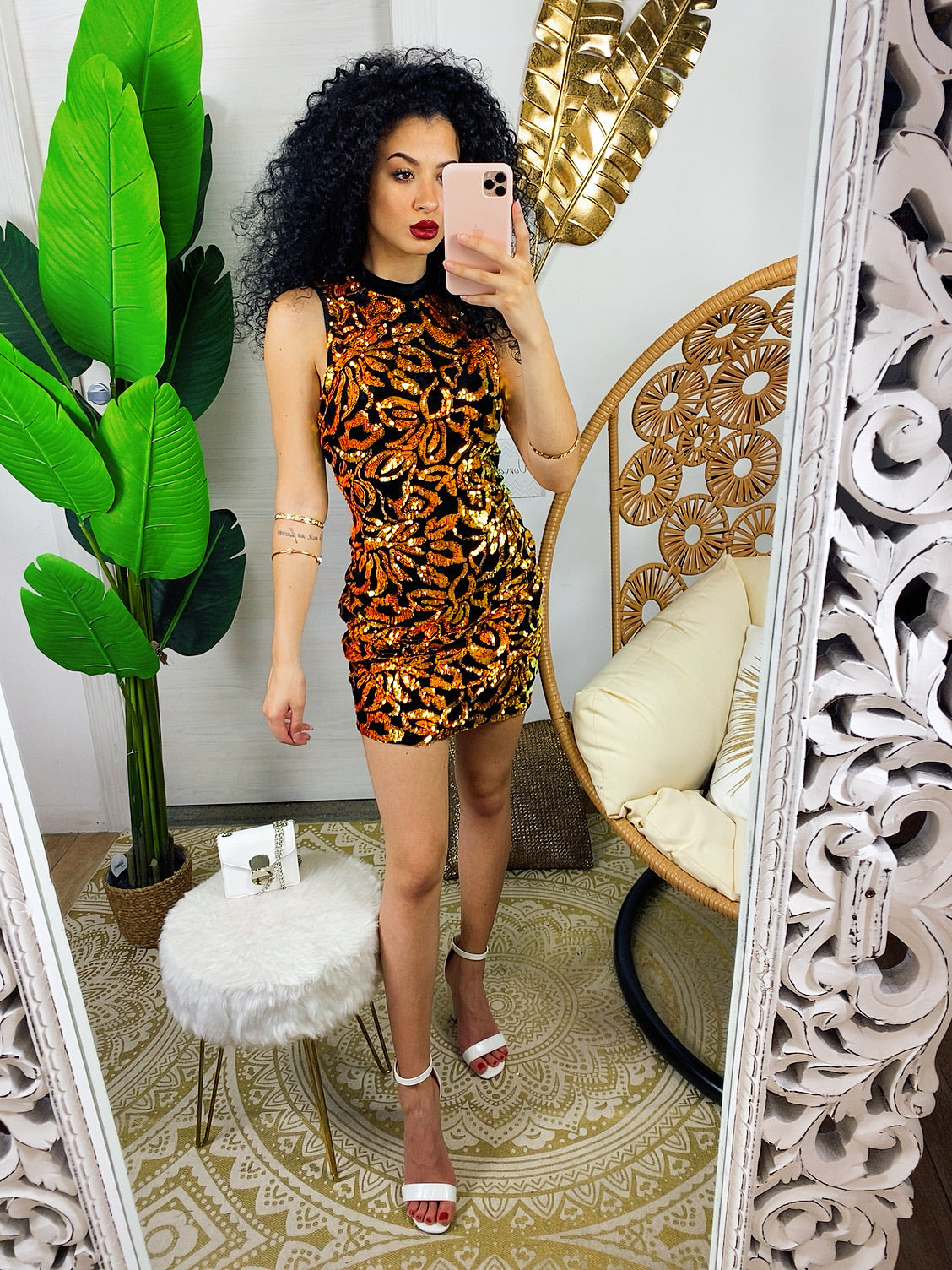 Abito in velluto con paillettes arancio - R.a. Boutique 