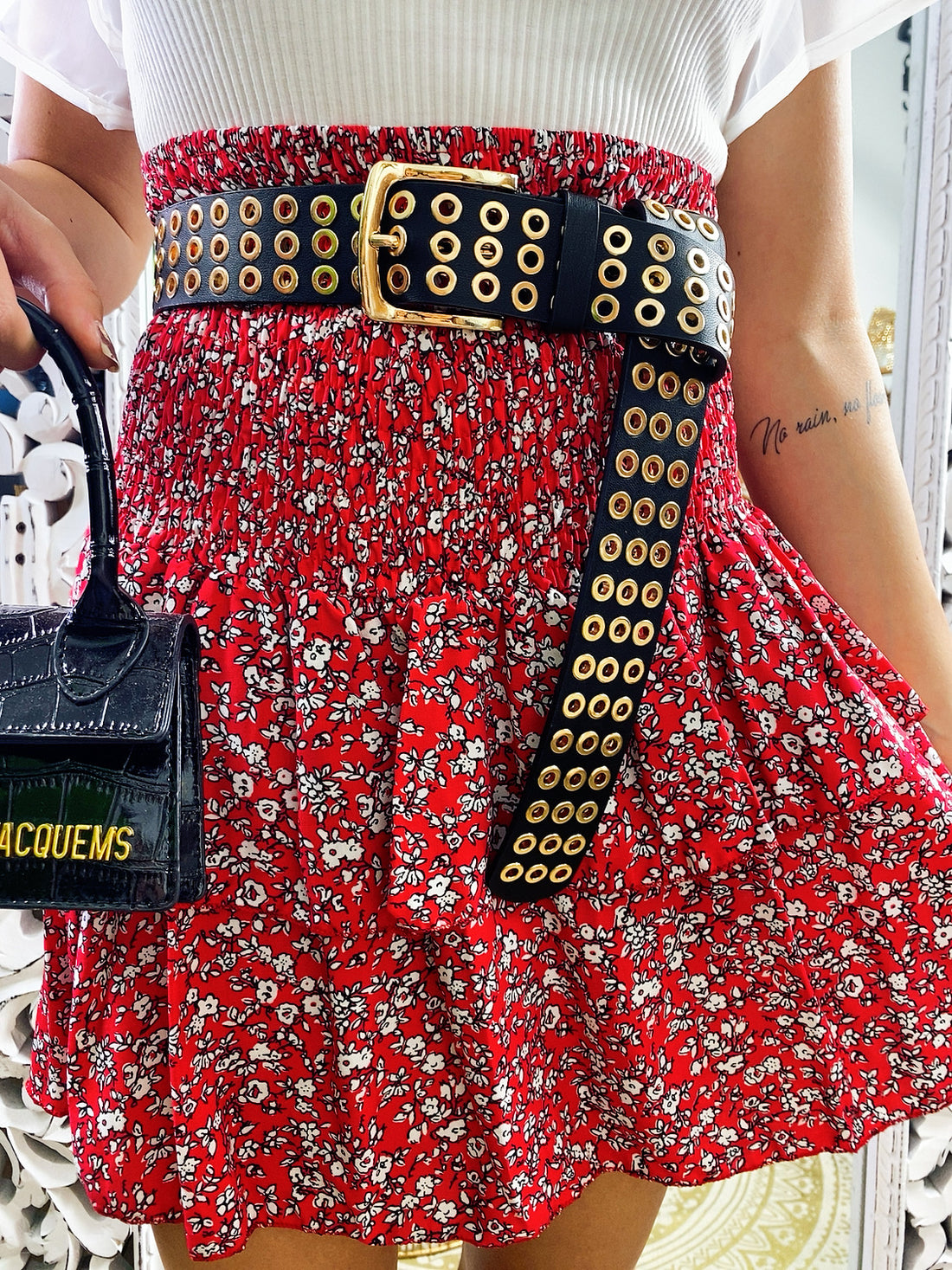 Gonna a balze a fiori rossa - R.a. Boutique 