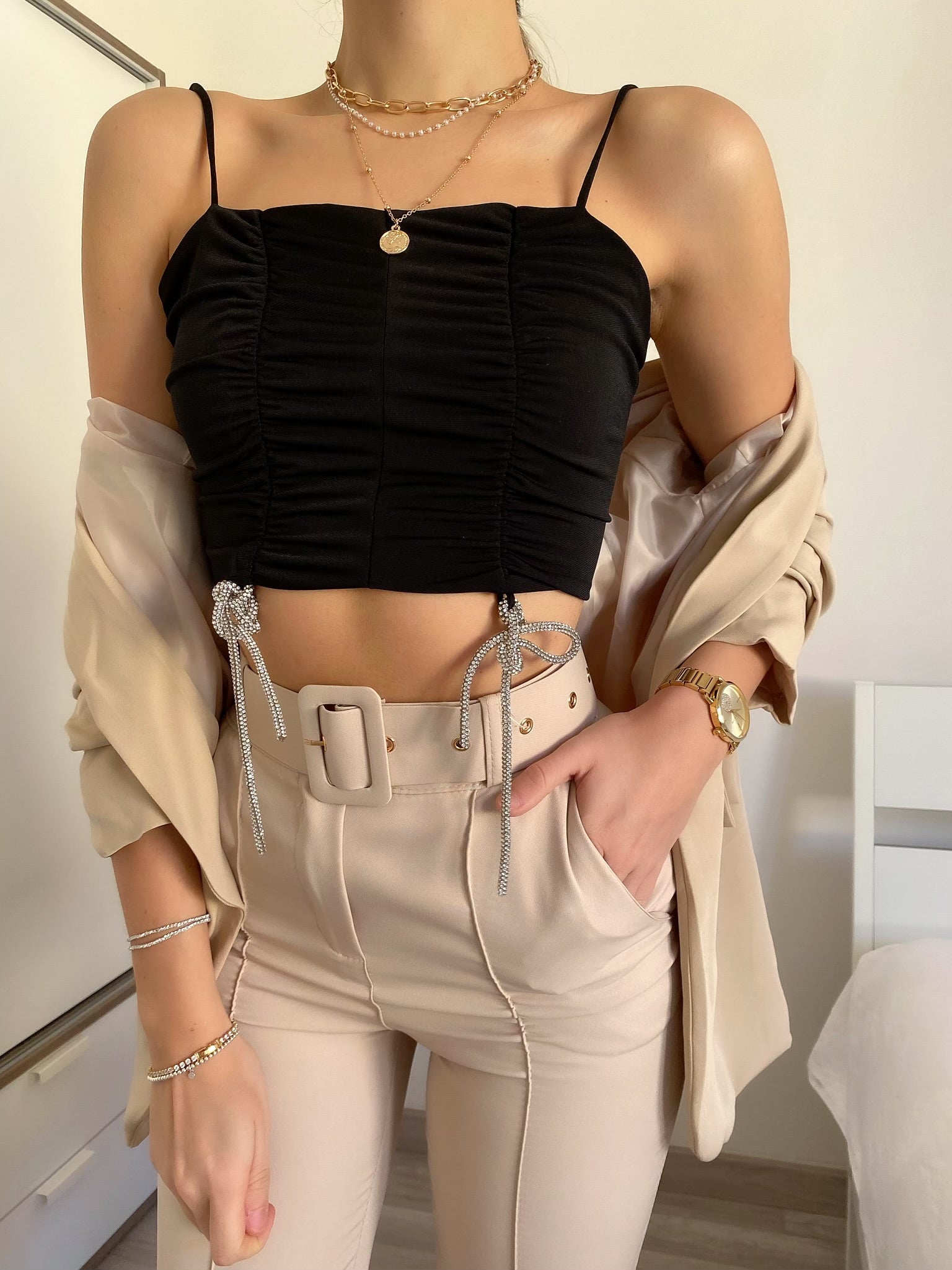 Top drappeggiato con fiocchetti - R.a. Boutique 