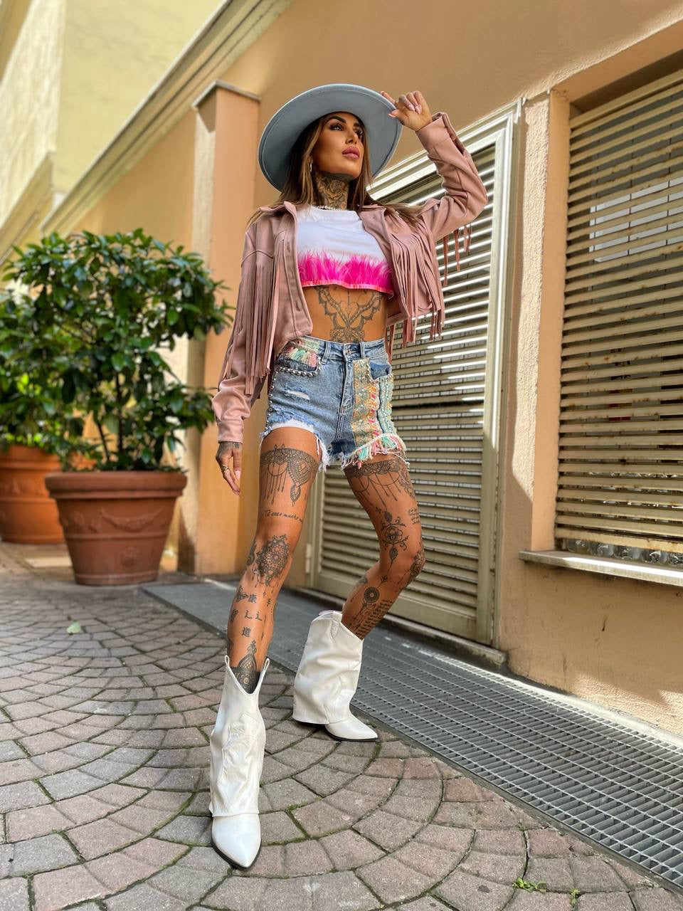 Giacchino cipria con frange - R.a. Boutique 