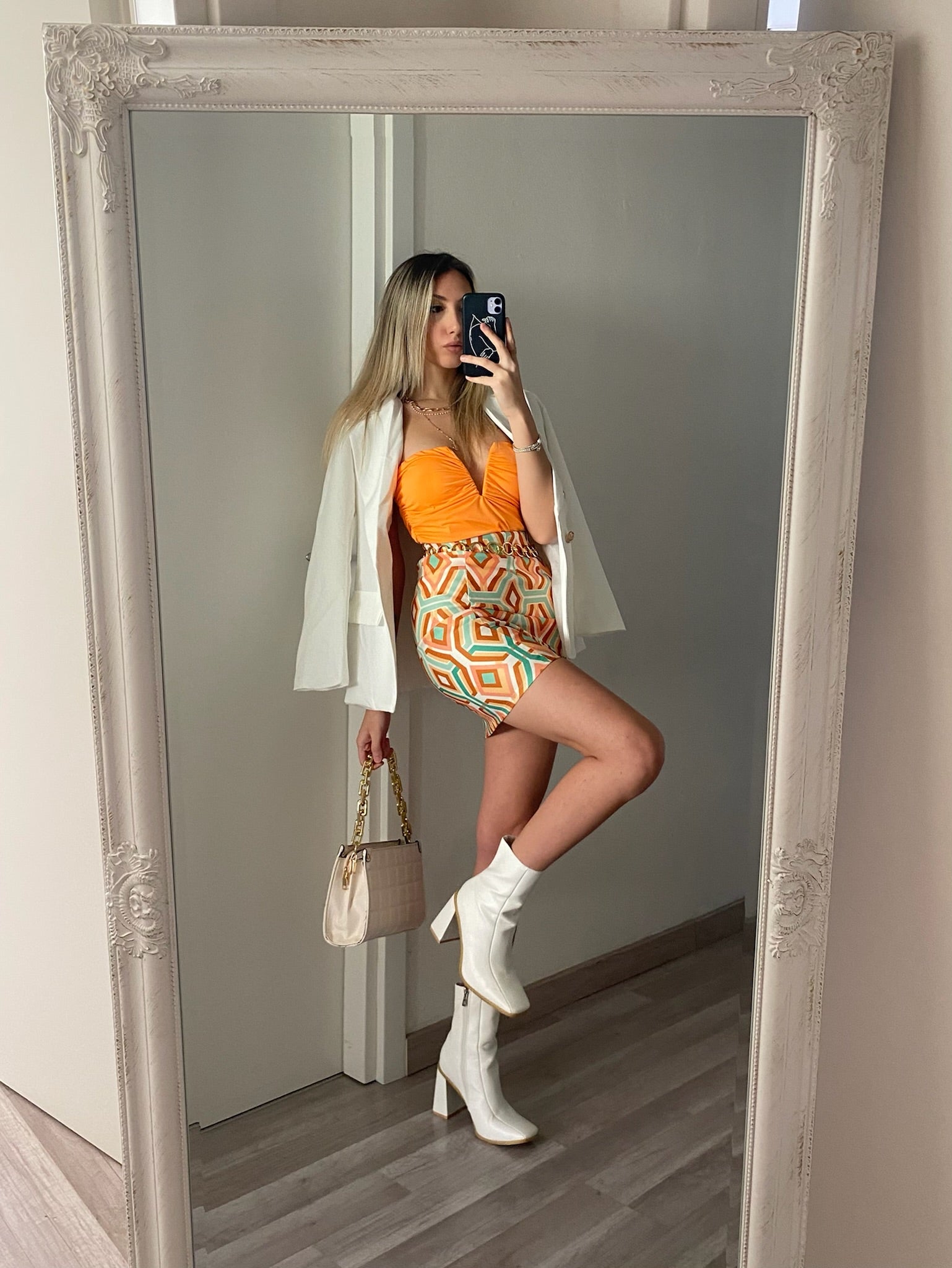 Gonna geometrica arancio verde - R.a. Boutique 