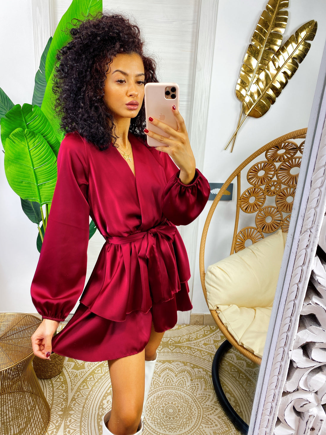 Tutina in raso con cintura bordeaux - R.a. Boutique 