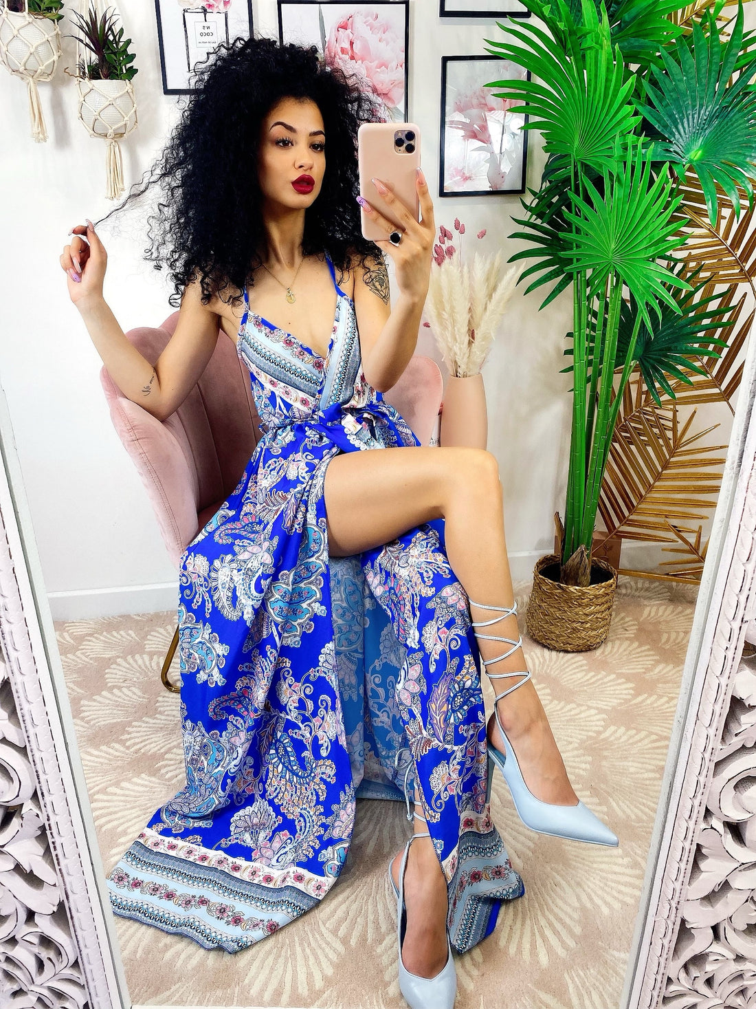 Abito maxi spacco fantasia blu - R.a. Boutique 