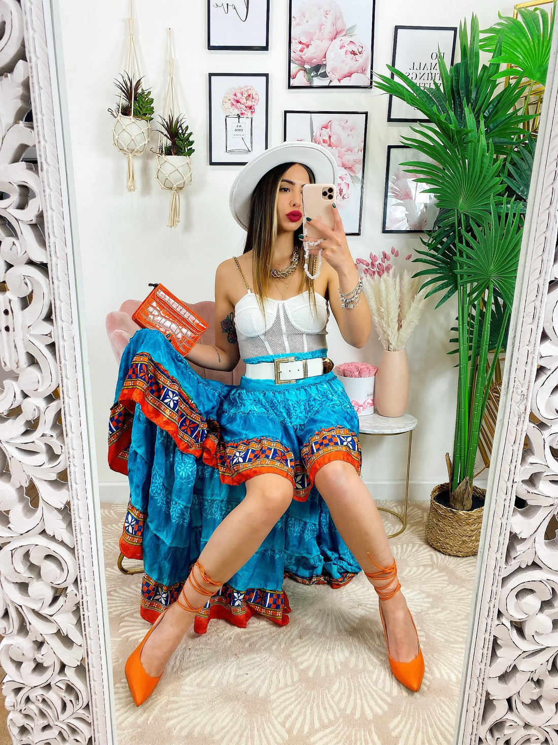 Gonna asimmetrica azzurra e arancione - R.a. Boutique 