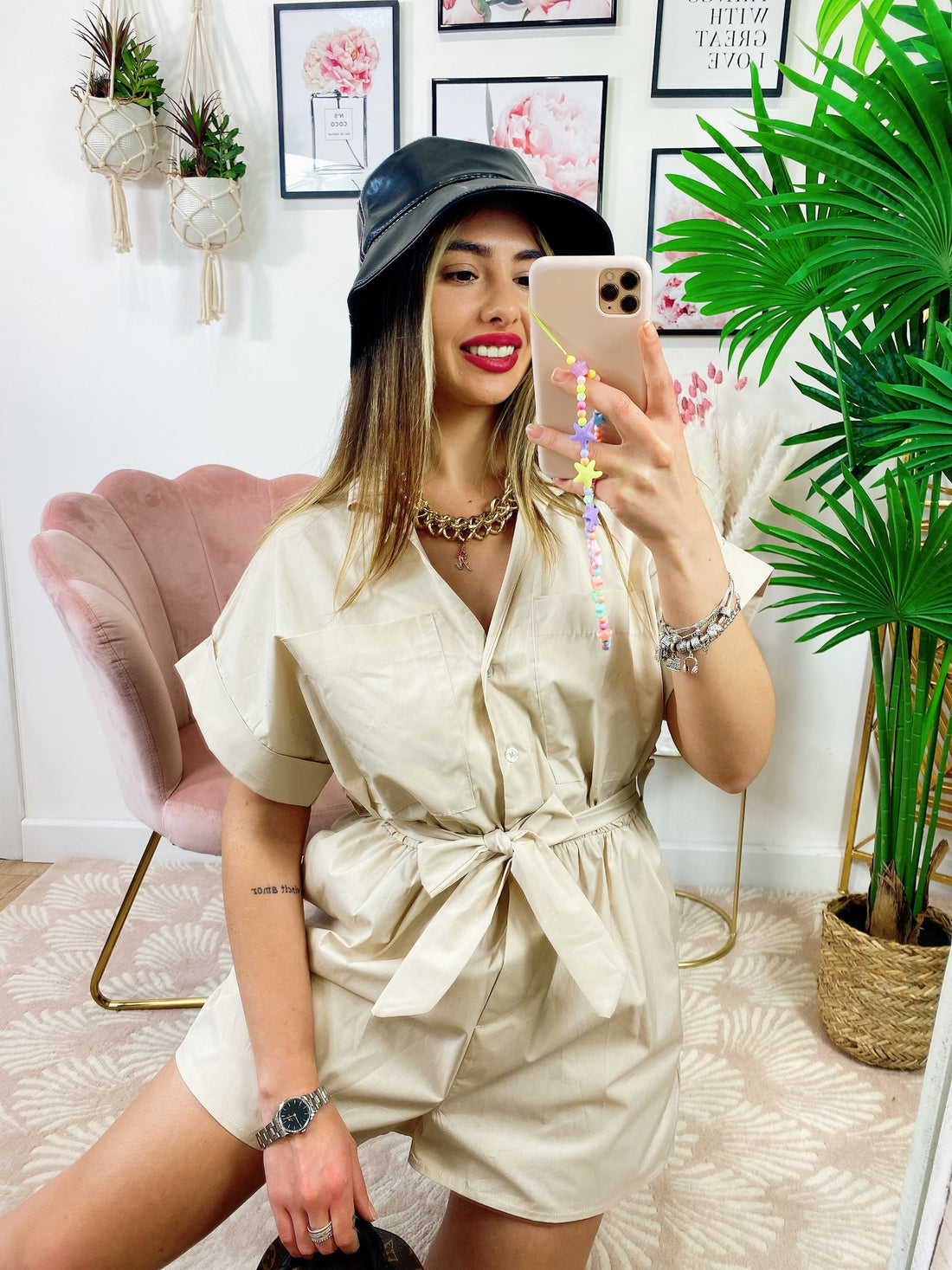 Tutina beige con cintura e bottoni - R.a. Boutique 