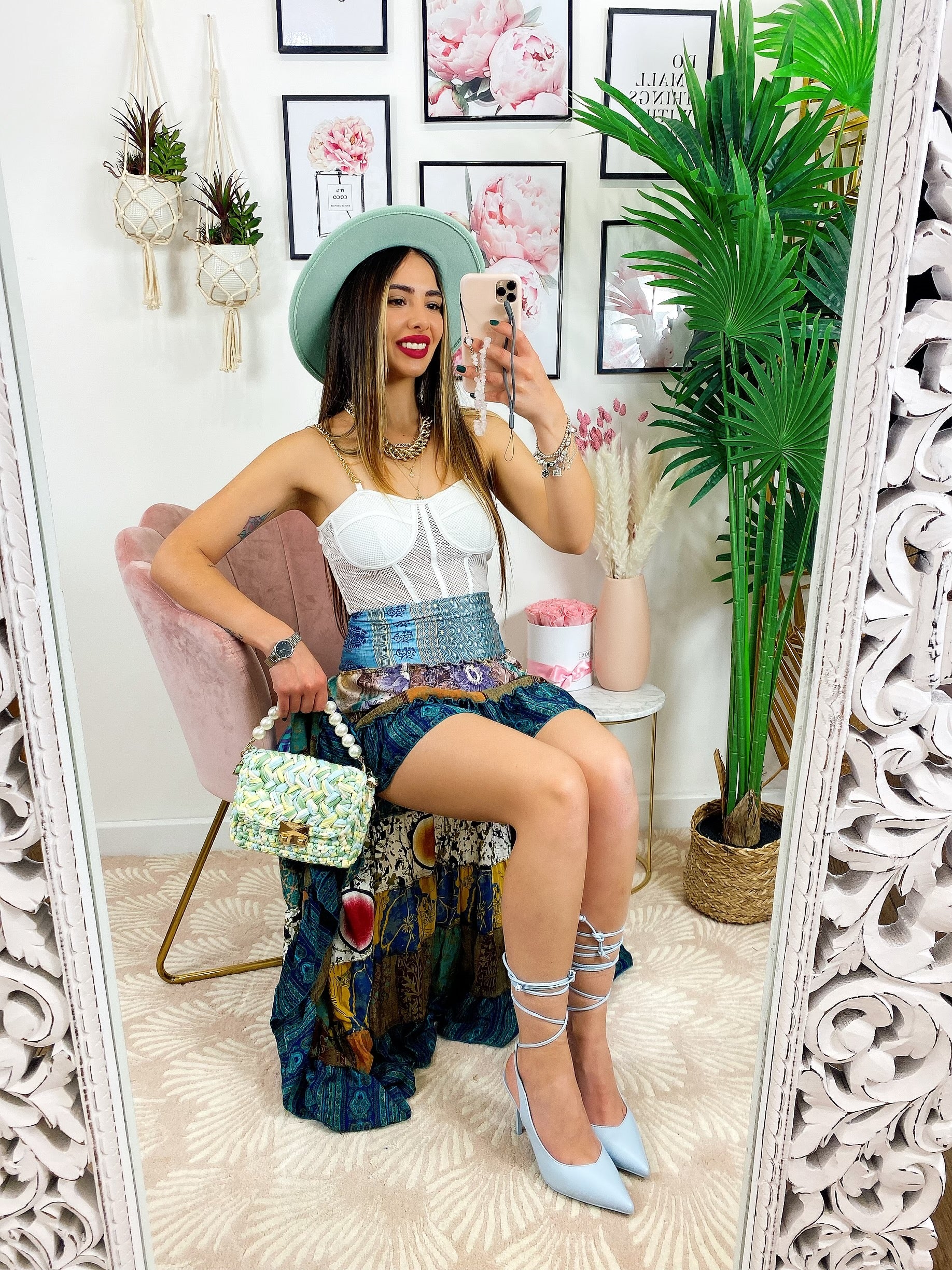 Gonna asimmetrica etnica toni azzurri - R.a. Boutique 