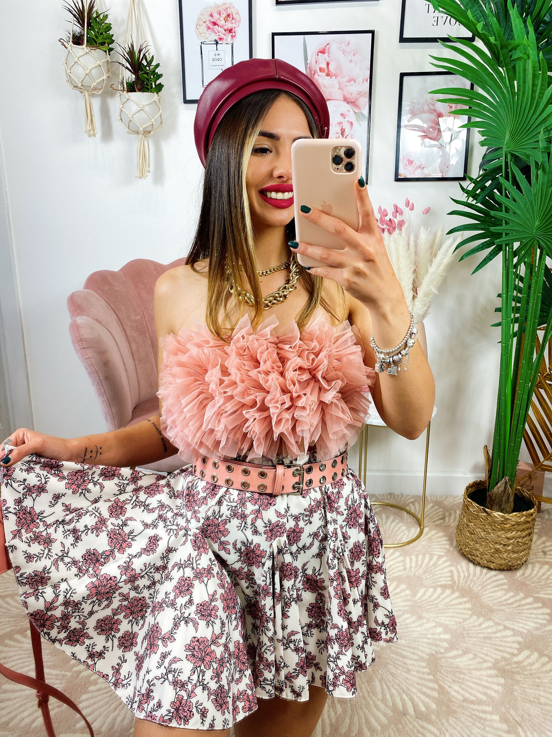 Gonna a fiorellini Rosa - R.a. Boutique 