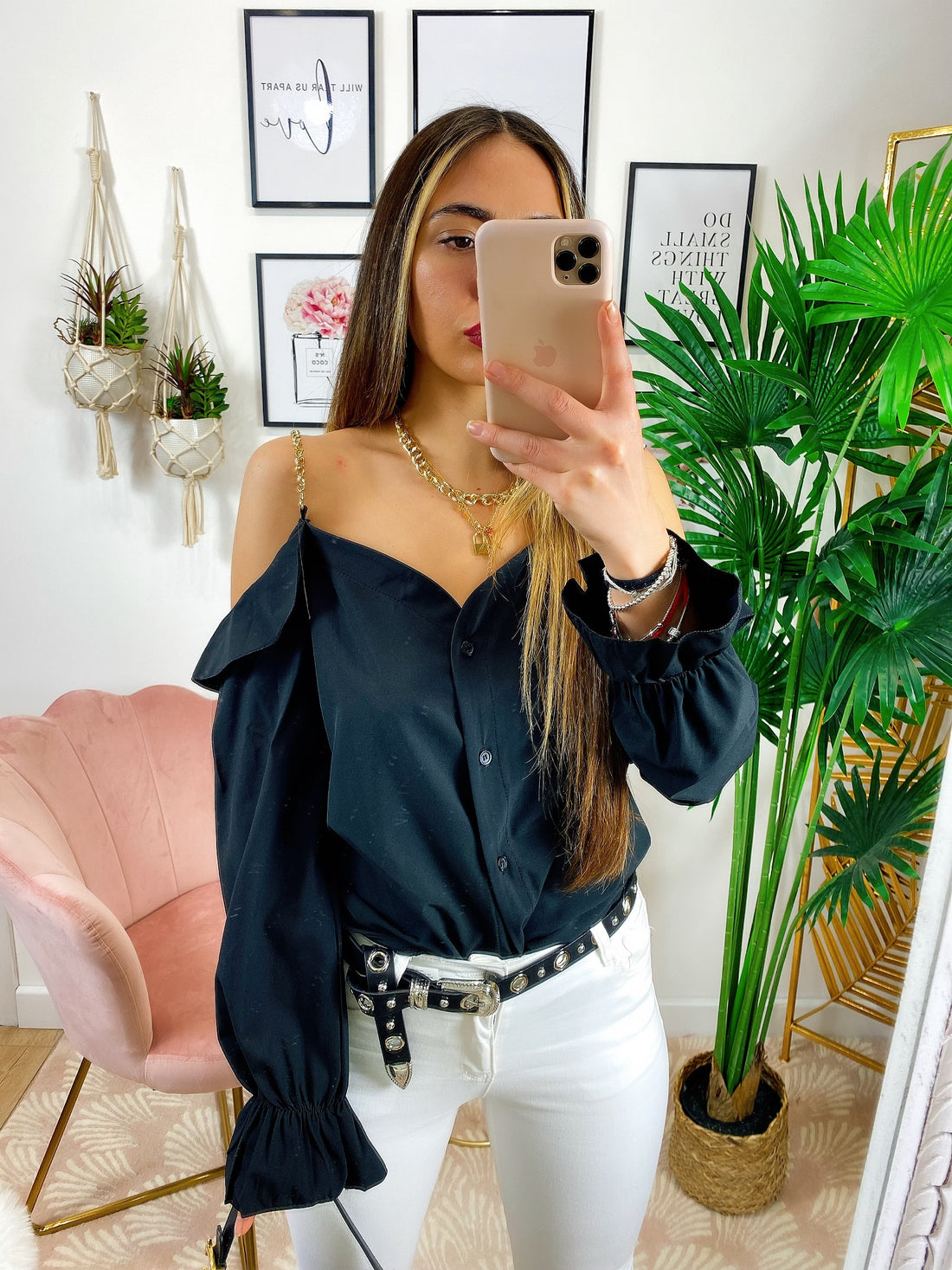 Blusa con catene scollo a barchetta - R.a. Boutique 