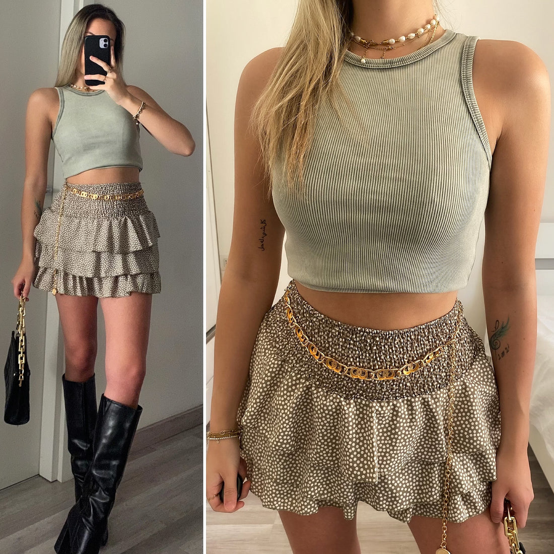 Top a costine verde militare sfumato - R.a. Boutique 