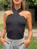 Top con incrocio sul collo nero - R.a. Boutique 