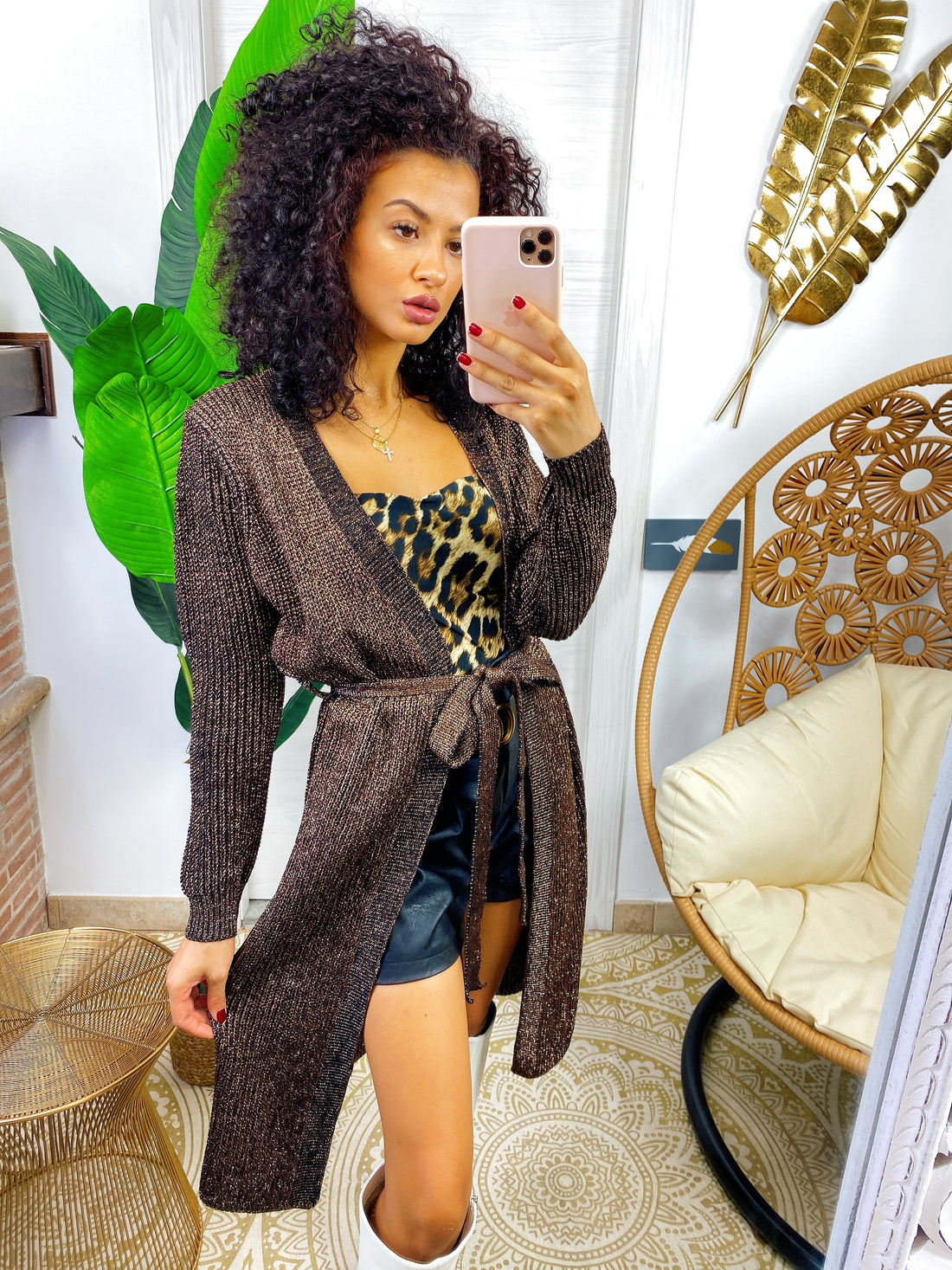 Cardigan in lurex bronzo - R.a. Boutique 
